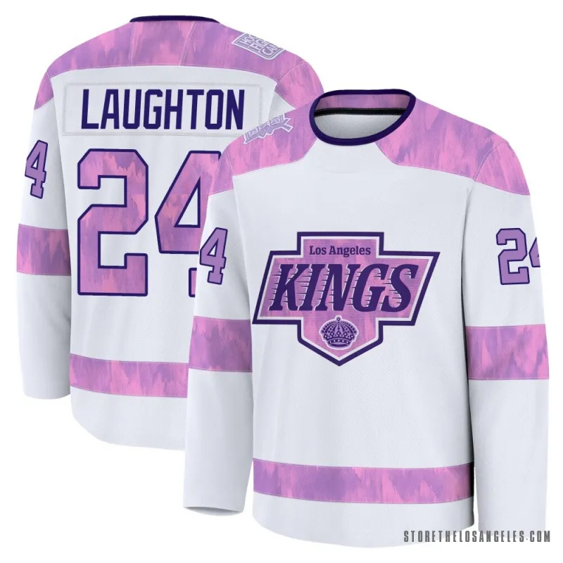 White Men's Scott Laughton Premium Los Angeles Kings 2024 Hockey Fights Cancer Practice Jersey