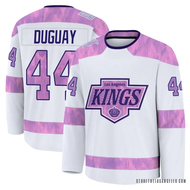 White Youth Ron Duguay Premium Los Angeles Kings 2024 Hockey Fights Cancer Practice Jersey